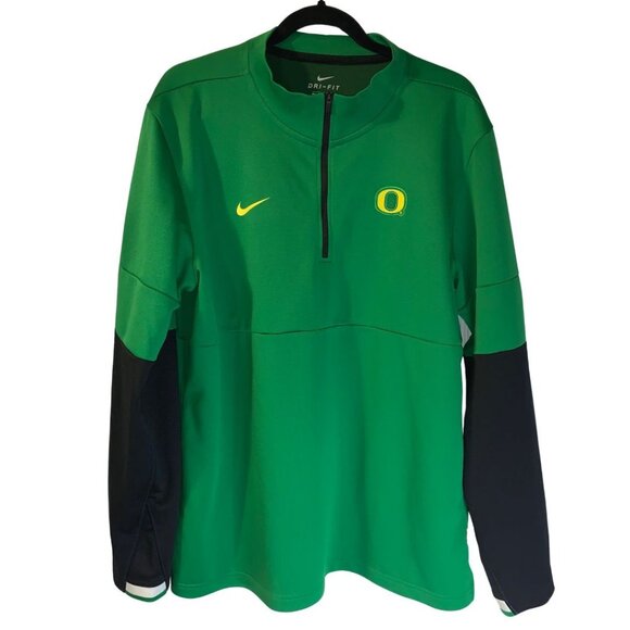 Nike Oregon Ducks 1/4 Zip Pullover Size L Green Mock Neck Fighting Ducks U of O - Picture 1 of 8